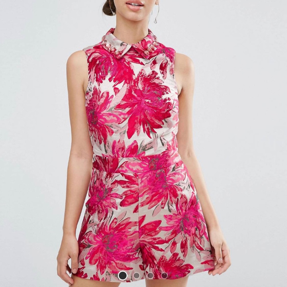 Playsuit by ASOS Premium jacquard with embellished collar
